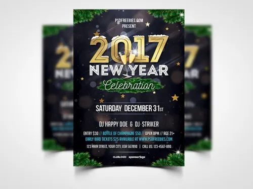 New Year Party Invitation Flyer Template PSD
