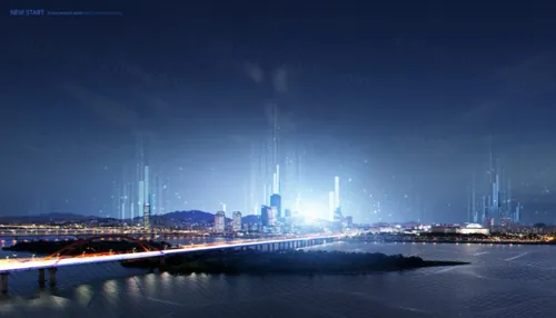 quot;城市之光quot;都市建筑夜景智慧时代未来高新科技概念宣传海报PSD模板