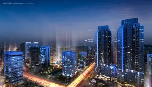 quot;城市之光quot;都市建筑夜景智慧时代未来高新科技概念宣传海报PSD模板