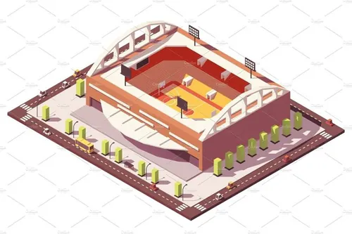 矢量篮球体育场插图素材Vector isometric low poly basketball stadium