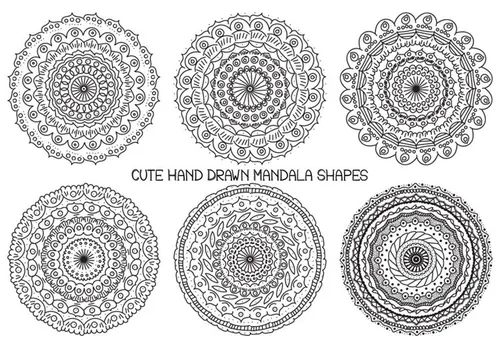 不规则几何抽象图形矢量元素Cute Hand Drawn Mandala Shape Collection