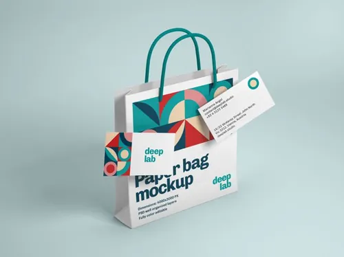 购物纸袋手提袋名片品牌设计提案样机PSD模板 Paper bag with business card