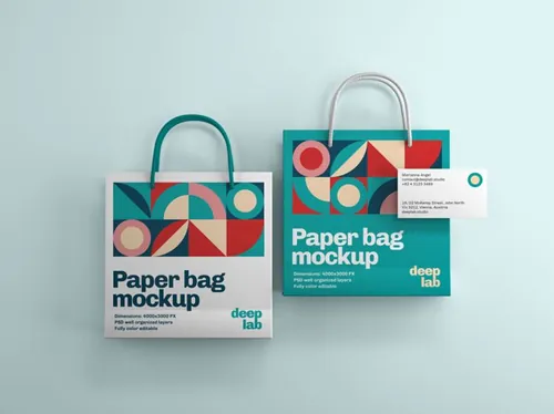 购物纸袋手提袋名片品牌设计提案样机PSD模板 Paper bag with business card