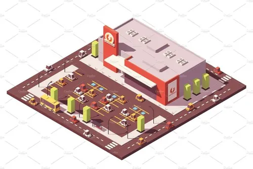 矢量等距低聚消费电子超市插图素材Vector isometric low poly supermarket