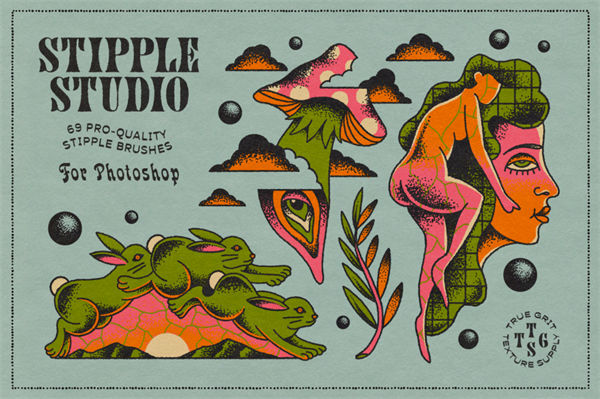 复古漫画风格不规则颗粒感噪点底纹喷雾PS笔刷 Stipple Stud