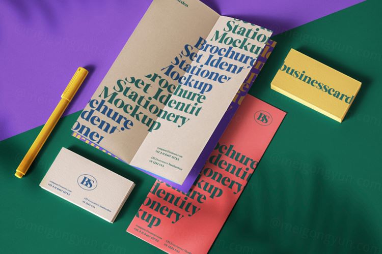 折页名片文具场景品牌设计提案样机PSD模板 Identity Psd Brochure Set Mockup