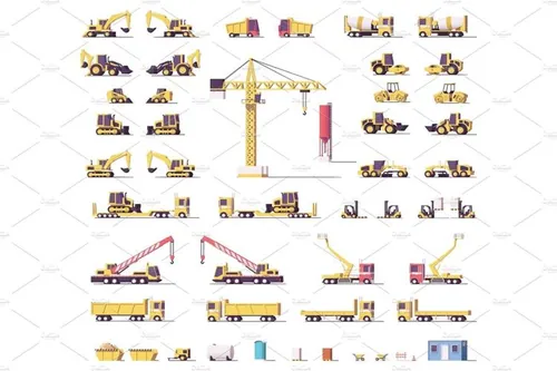 矢量低聚建筑车辆插图素材Vector low poly construction machinery