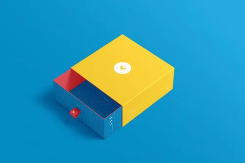 正方形抽屉纸式纸盒盒子包装品牌VI设计提案样机PSD模板 Box packaging mockup