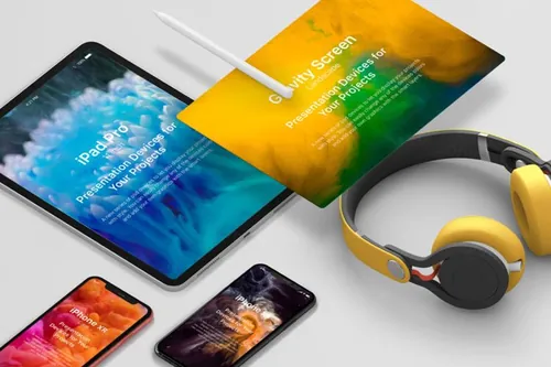 办公桌场景响应式网站UI设计效果图样机  Psd Project Devices Showcase Vol2