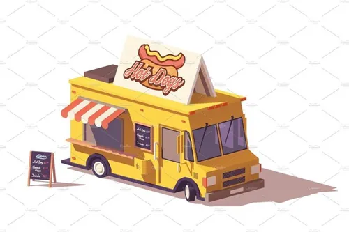 矢量热狗美食车插图素材Vector low poly hot dog food truck