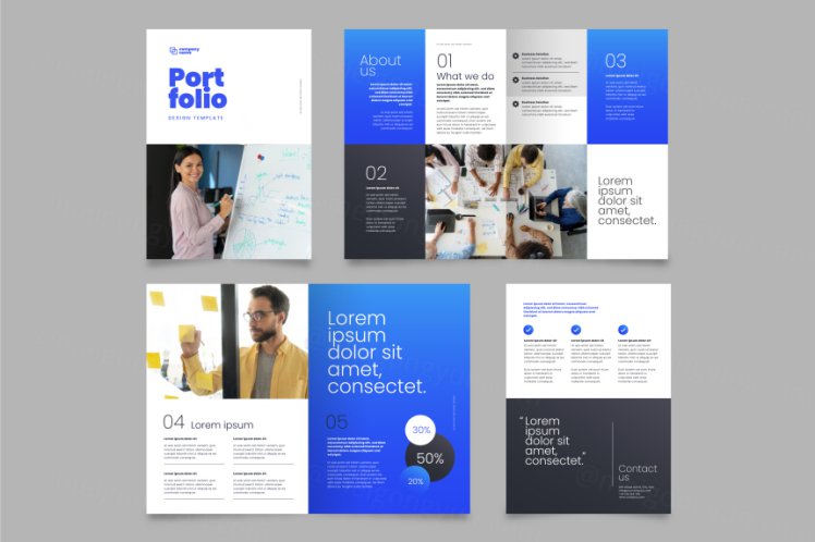 潮流渐变创意工作室简介个人简历画册手册矢量设计模板 Creative portfolio templates