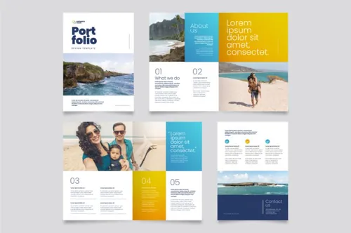 潮流渐变创意工作室简介个人简历画册手册矢量设计模板 Creative portfolio templates