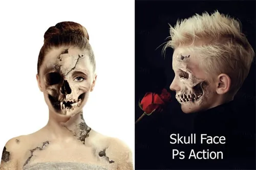 适合万圣节的恐怖PS动作 Skull Face Ps Action