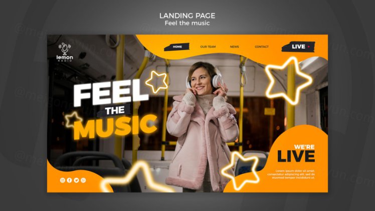 享受聆听音乐新媒体概念宣传海报PSD模板 Feel the music concept post template