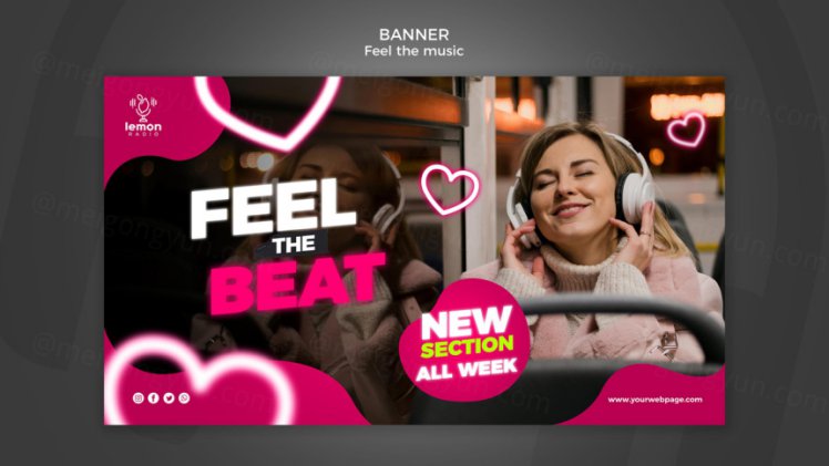 享受聆听音乐新媒体概念宣传海报PSD模板 Feel the music concept post template