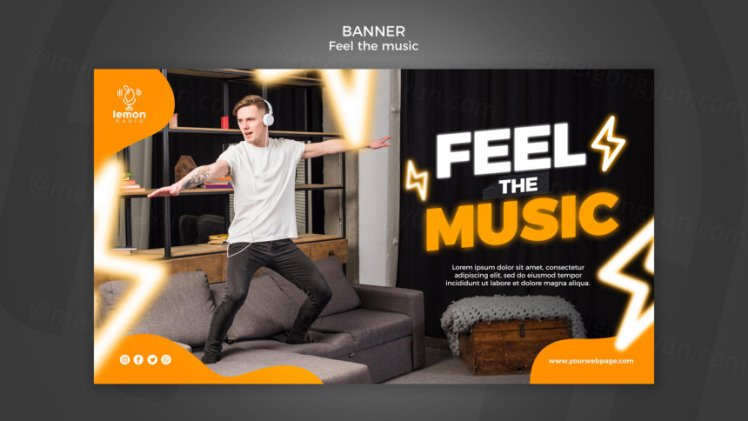 享受聆听音乐新媒体概念宣传海报PSD模板 Feel the music concept post template