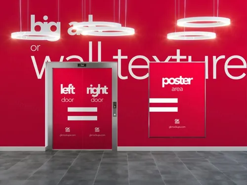 商城CBD电梯场景大幅广告设计贴图提案PSD模板 Elevator Hall