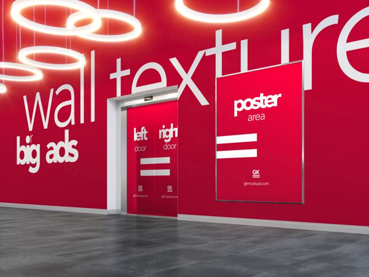 商城CBD电梯场景大幅广告设计贴图提案PSD模板 Elevator Hall