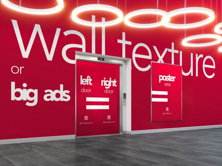 商城CBD电梯场景大幅广告设计贴图提案PSD模板 Elevator Hall