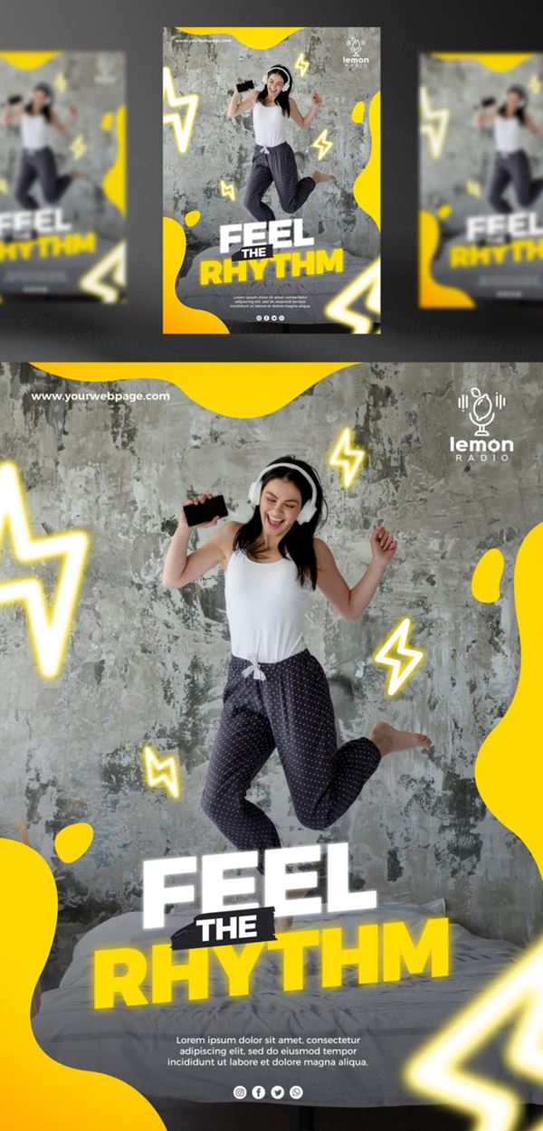 享受聆听音乐新媒体概念宣传海报PSD模板 Feel the music concept post template