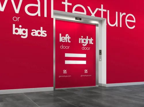 商城CBD电梯场景大幅广告设计贴图提案PSD模板 Elevator Hall