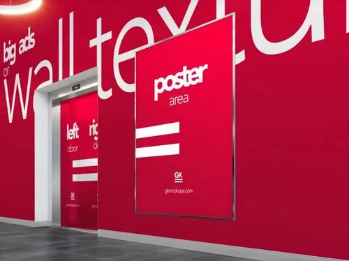 商城CBD电梯场景大幅广告设计贴图提案PSD模板 Elevator Hall