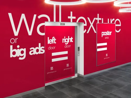 商城CBD电梯场景大幅广告设计贴图提案PSD模板 Elevator Hall
