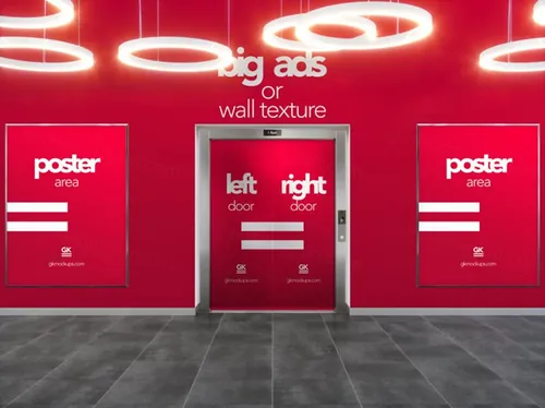 商城CBD电梯场景大幅广告设计贴图提案PSD模板 Elevator Hall