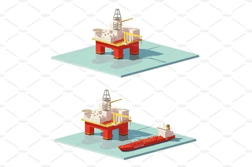 矢量低聚海上钻井场景插图素材Vector low poly offshore oil rig drilling platform