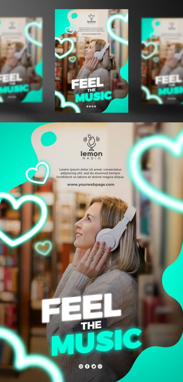 享受聆听音乐新媒体概念宣传海报PSD模板 Feel the music concept post template