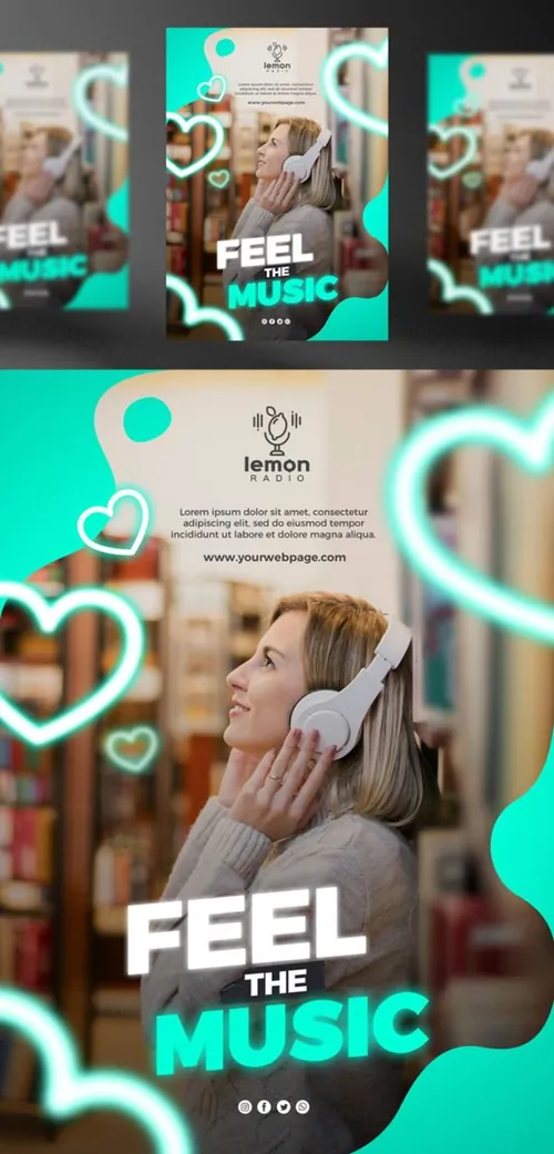 享受聆听音乐新媒体概念宣传海报PSD模板 Feel the music concept post template