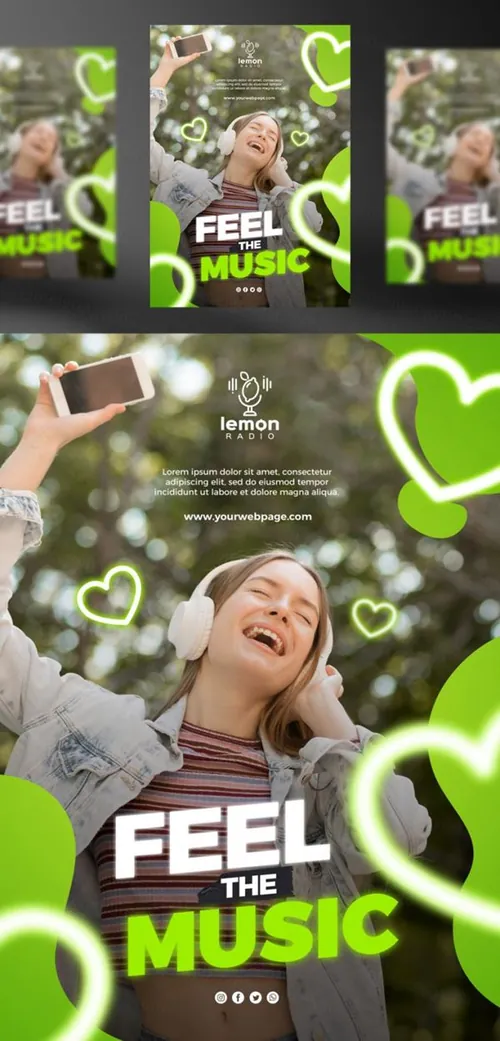 享受聆听音乐新媒体概念宣传海报PSD模板 Feel the music concept post template
