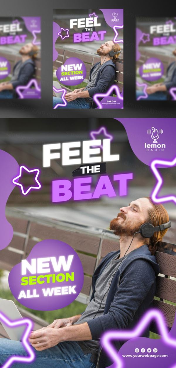 享受聆听音乐新媒体概念宣传海报PSD模板 Feel the music concept post template