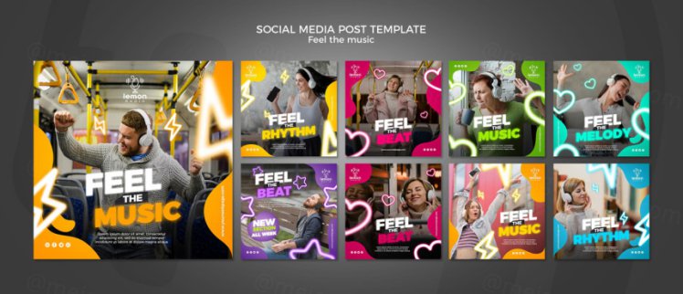 享受聆听音乐新媒体概念宣传海报PSD模板 Feel the music concept post template