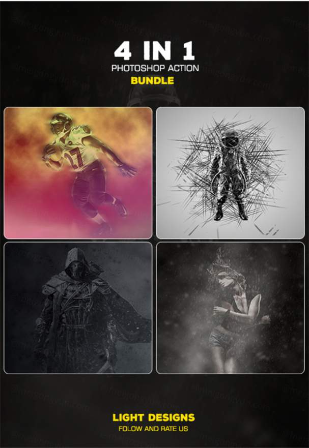 超实用的四合一PS动作合辑下载 IN 1 Photoshop Action Bundle
