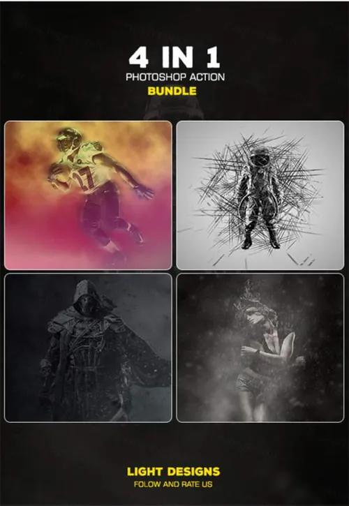 超实用的四合一PS动作合辑下载 IN 1 Photoshop Action Bundle