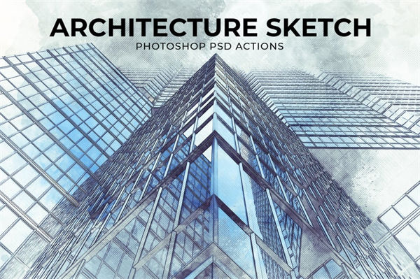 手绘蓝图建筑素描PSD动作