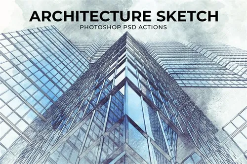 手绘蓝图建筑素描PSD动作