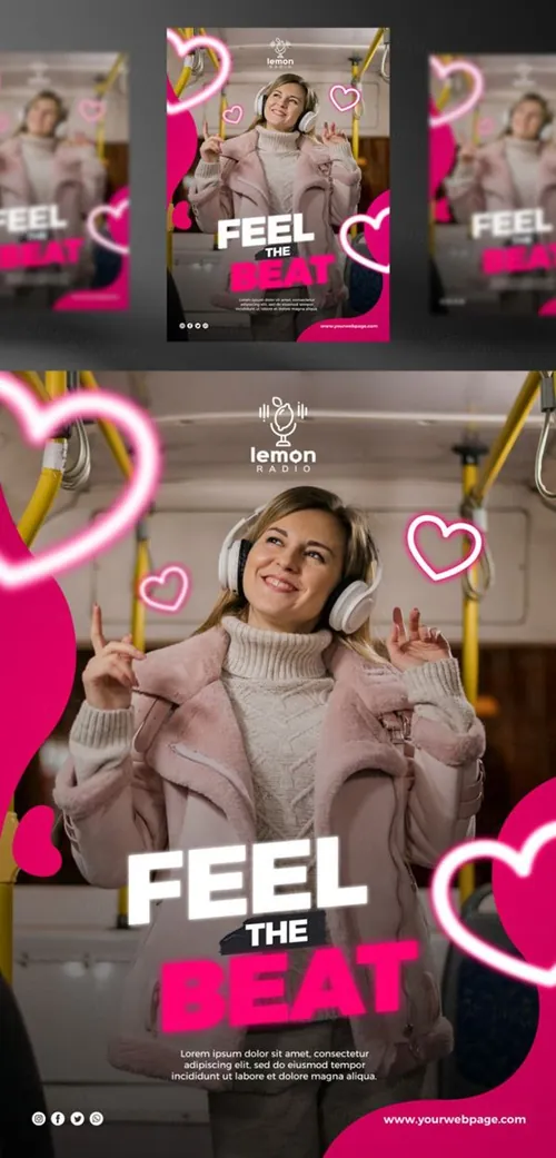 享受聆听音乐新媒体概念宣传海报PSD模板 Feel the music concept post template