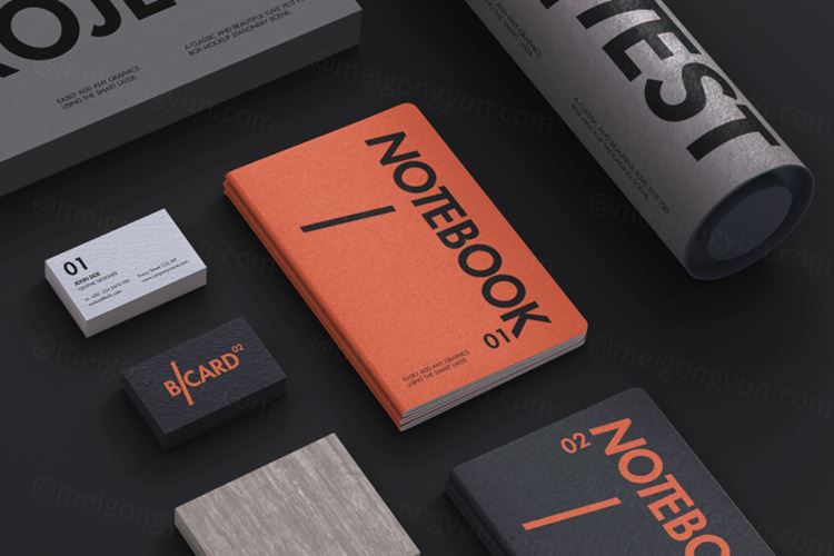 精美笔记本名片纸筒品牌设计贴图展示样机模板 Professional Psd Stationery Mockup
