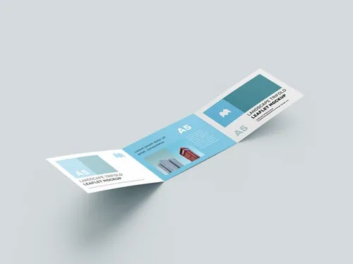 A5三折页宣传单贴图提案展示样机PSD模版 landscape trifold leaflet mockup