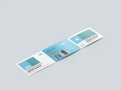 A5三折页宣传单贴图提案展示样机PSD模版 landscape trifold leaflet mockup