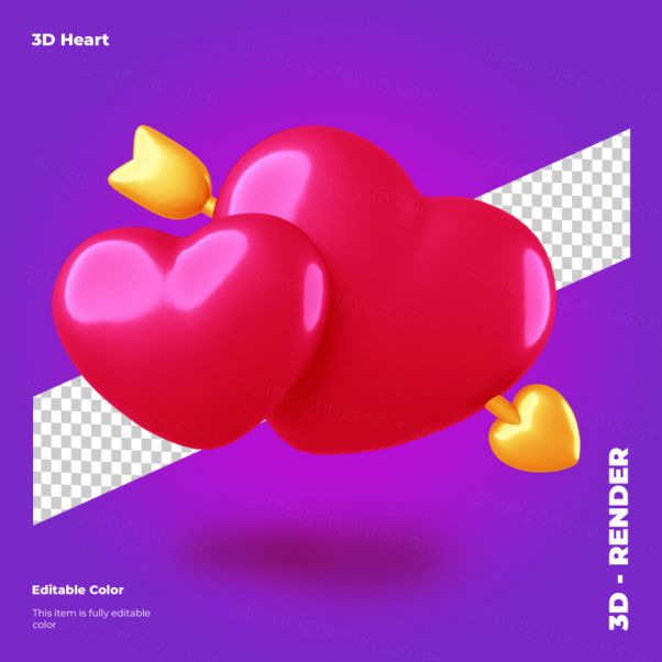 情人节心形丘比特之箭立体图标PSD素材 3d valentine he