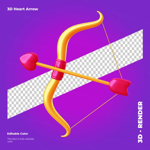 情人节丘比特之箭立体图标PSD素材 3d valentine bow