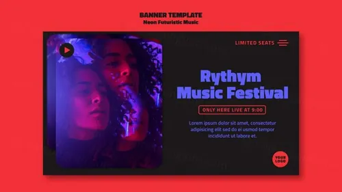 霓虹街头潮流摇滚音乐新媒体宣传海报PSD模板 Neon futuristic music template