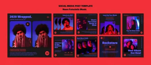 霓虹街头潮流摇滚音乐新媒体宣传海报PSD模板 Neon futuristic music template