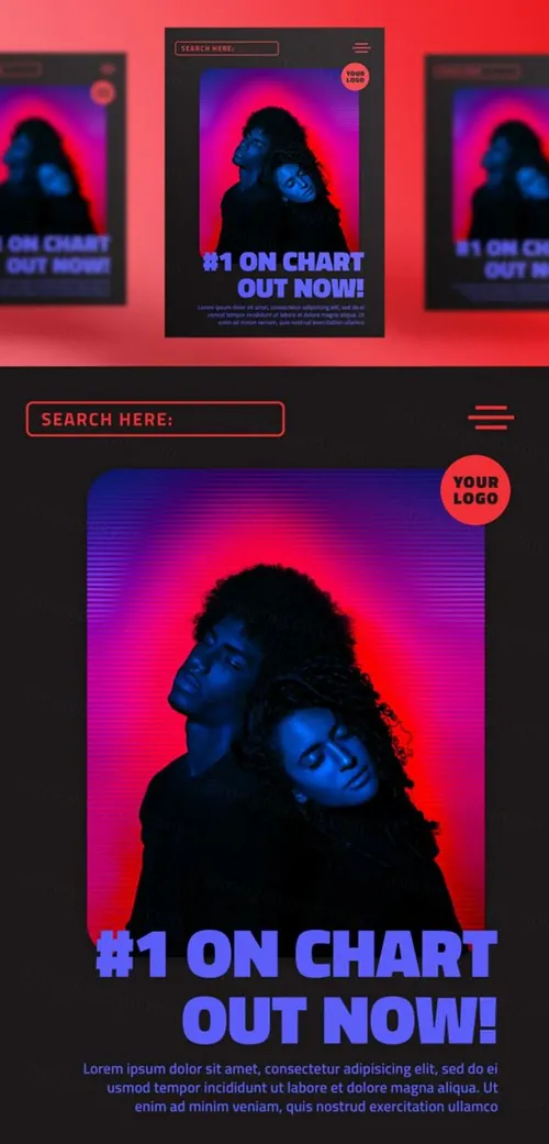 霓虹街头潮流摇滚音乐新媒体宣传海报PSD模板 Neon futuristic music template