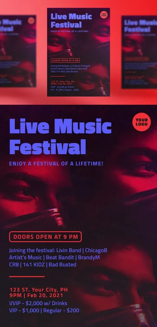 霓虹街头潮流摇滚音乐新媒体宣传海报PSD模板 Neon futuristic music template