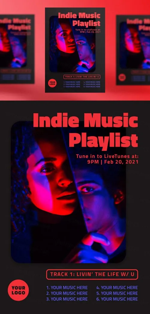 霓虹街头潮流摇滚音乐新媒体宣传海报PSD模板 Neon futuristic music template