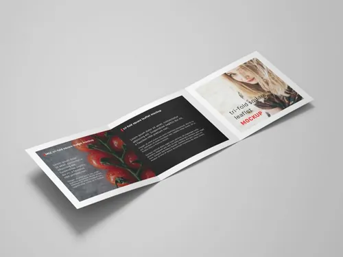 三折页传单设计贴图展示模板 Square trifold leaflet mockup
